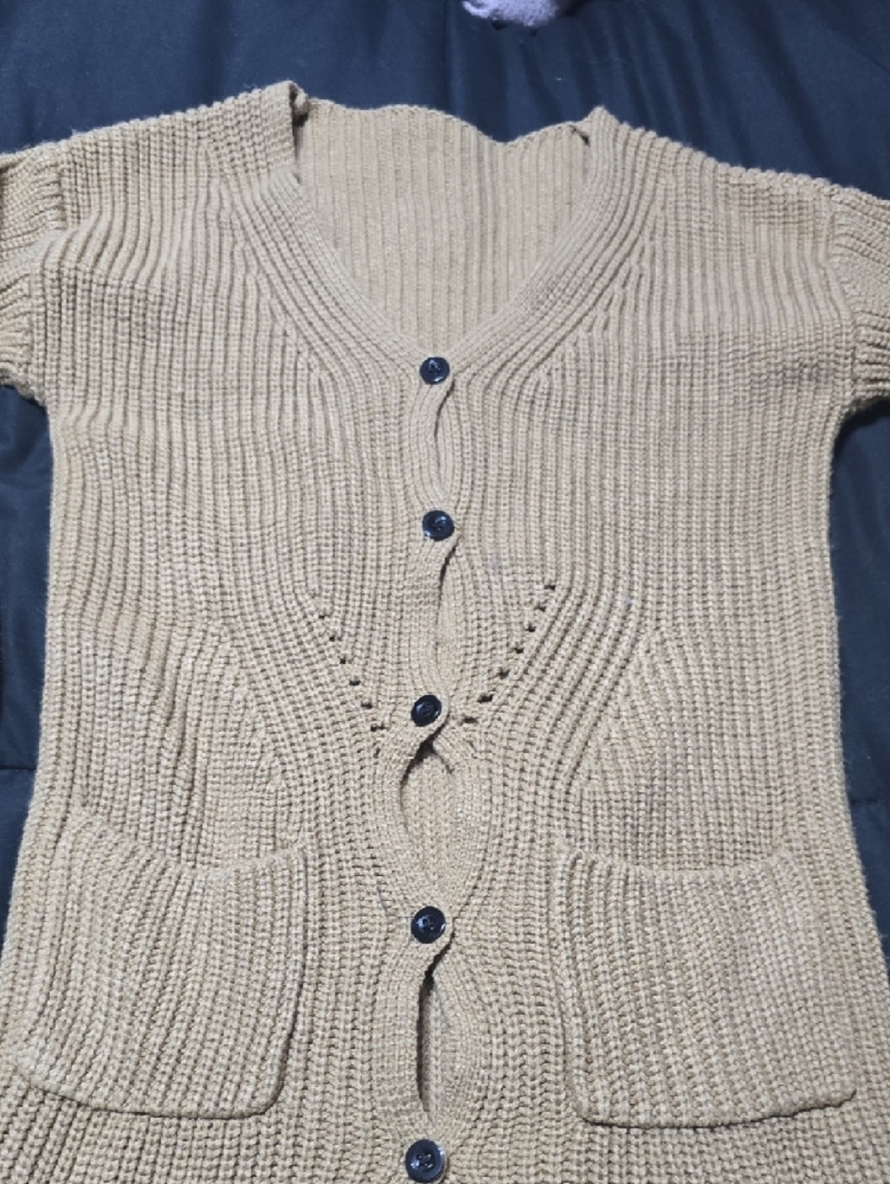 GIRLS Beige Longline Ribbed Button Cardigan Sweater - Picture 5 of 5